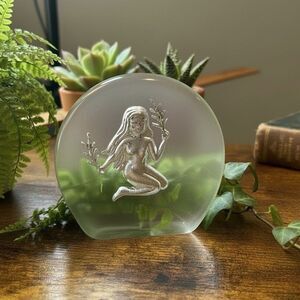 Mermaid Glass Paperweight – 3.75” Curved Design, 1” Thick – Elegant Sea Creature